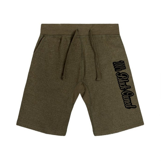 100%-black-owned-script-shorts-m. green-black