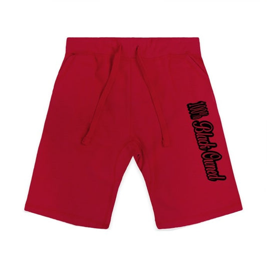 100%-black-owned-script-shorts-red-black