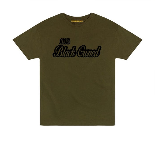 100%-black-owned-script-t-shirt-m. green-black